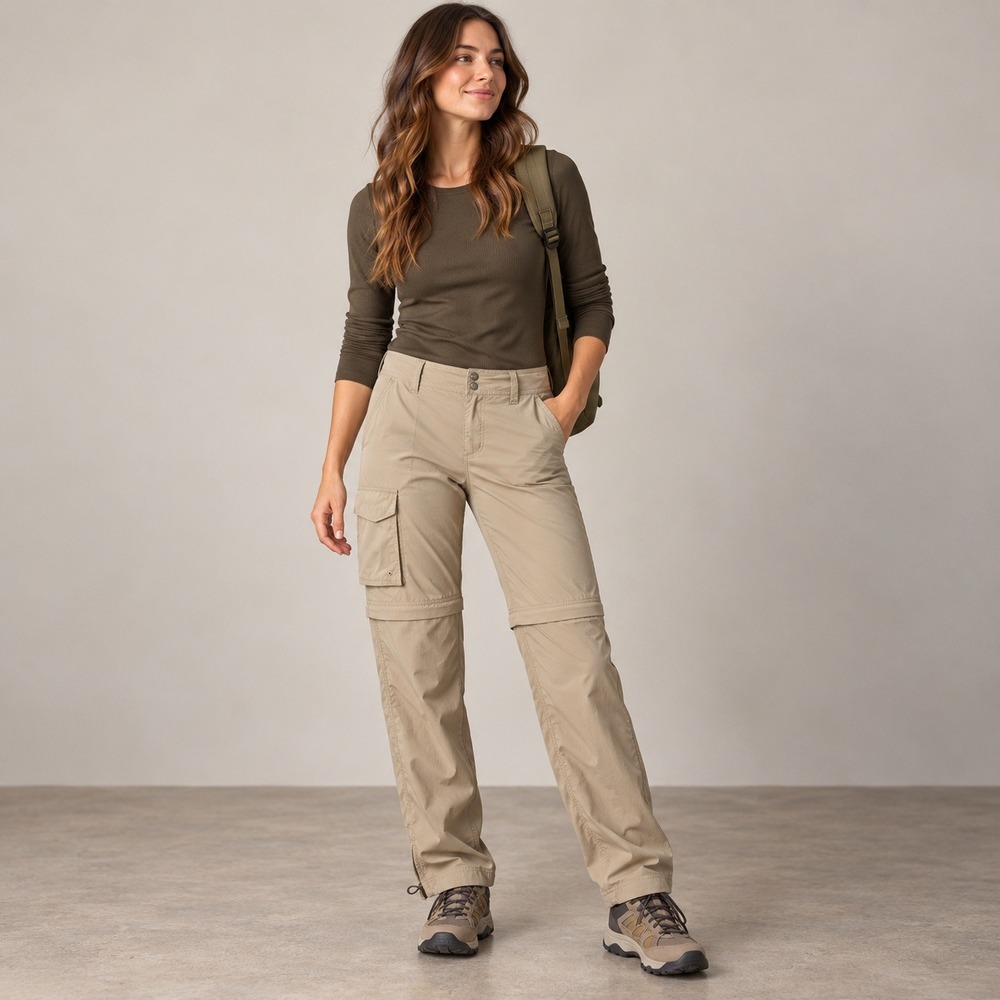 Columbia Womens Tan Convertible Cargo Pants 8 Long Hiking Zip Off Trail Gorpcore